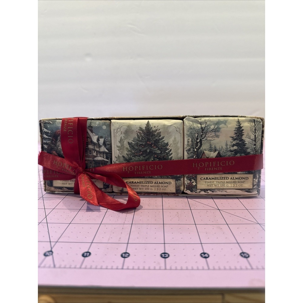 (3) Holiday Themed Hopificio Firenze Italian‎ Bar Soap Caramelized Almond